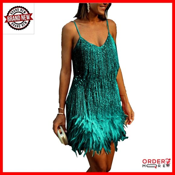 Dresses & Skirts - Flapper Dress with All-Over Fringe, Sequin Beaded Gatsby Party Mini Dress